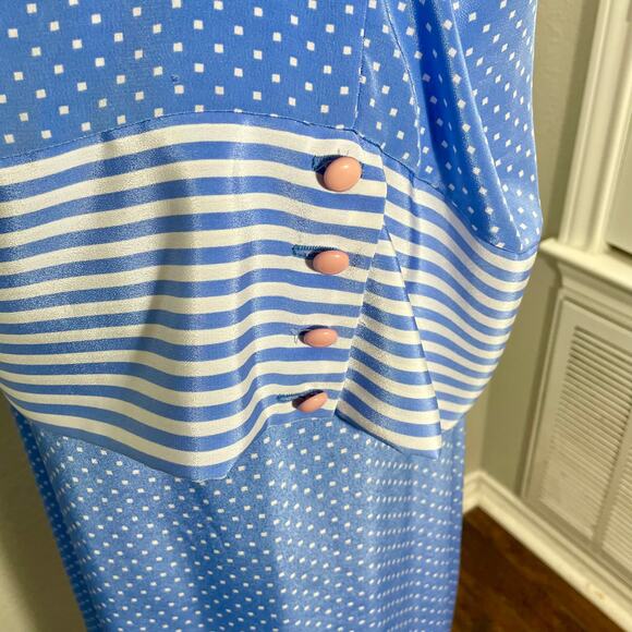 Vintage 80s Lady Carol Blue & White Polka Dot Nautical Skirt Set Size 18 - Picture 10 of 12